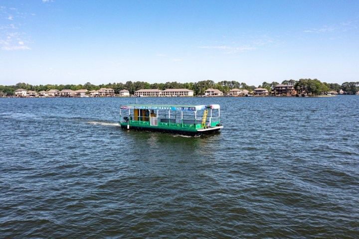a boat in the middle of a body of water